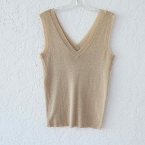 Talbots Petites Gold Metallic V Neck V back top